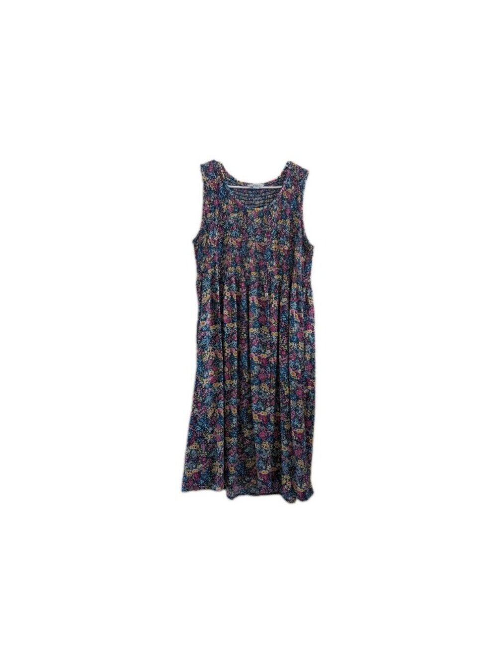 Croft & Barrow Smocked Floral Paisley Maxi Dress Blue Women's L Sleeveless